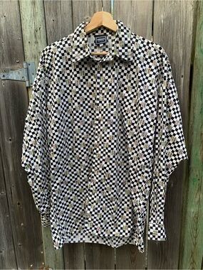 Vintage Versace Jeans Couture Checkered Graphic Print Long Sleeve Shirt Size M